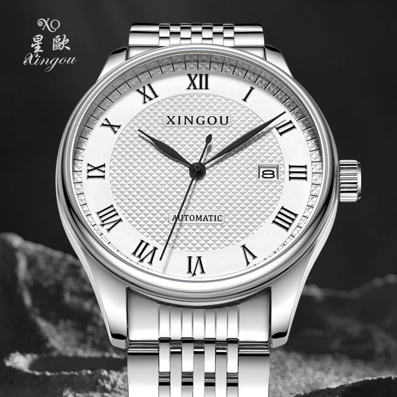 Top Brand XINGOU 8038 Men Analog Watches Dress Business Single Calendar Luminous Hands Automatic Mechanical Watches for Men