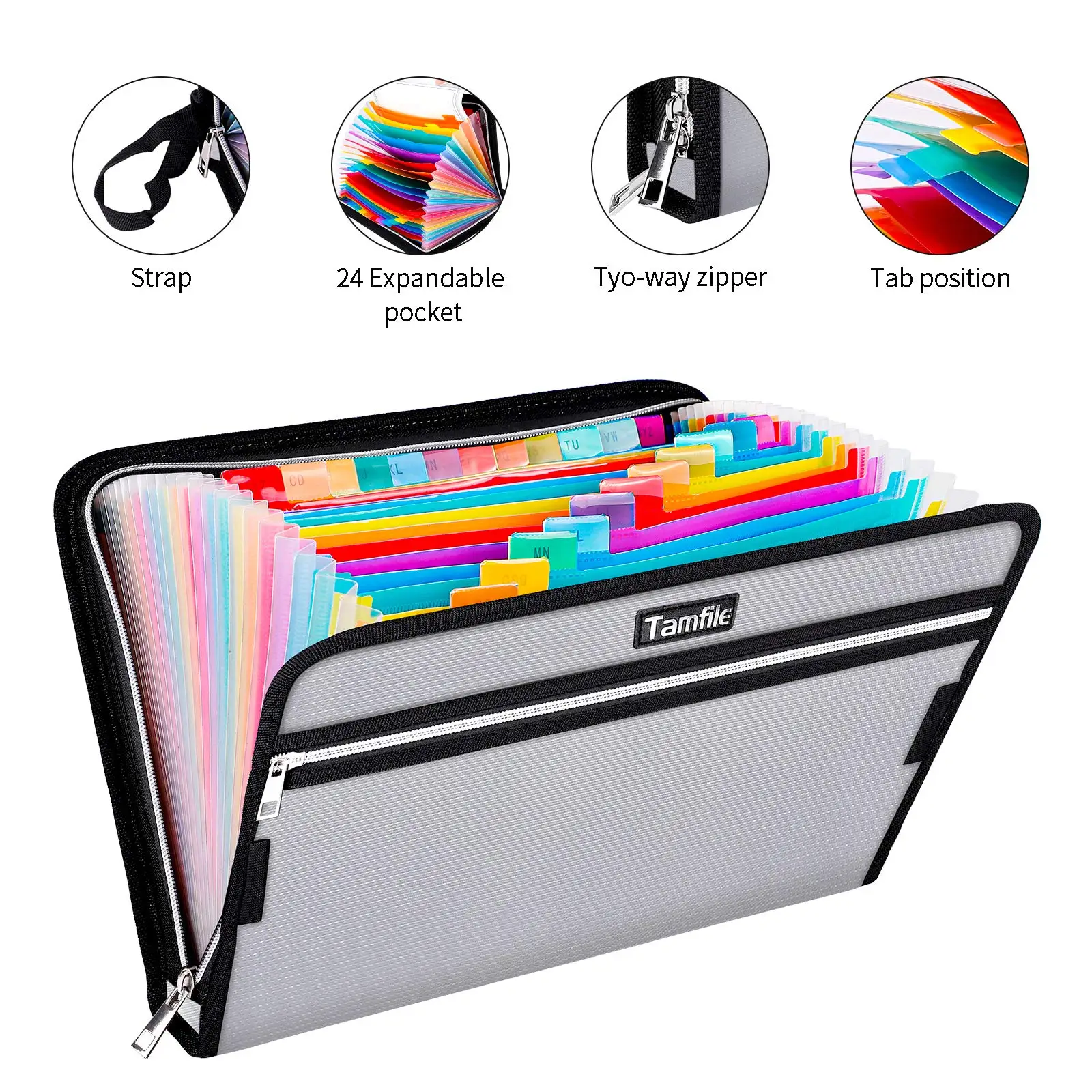 Fireproof Expanding File Folder With 24 Multicolored Pockets Portable