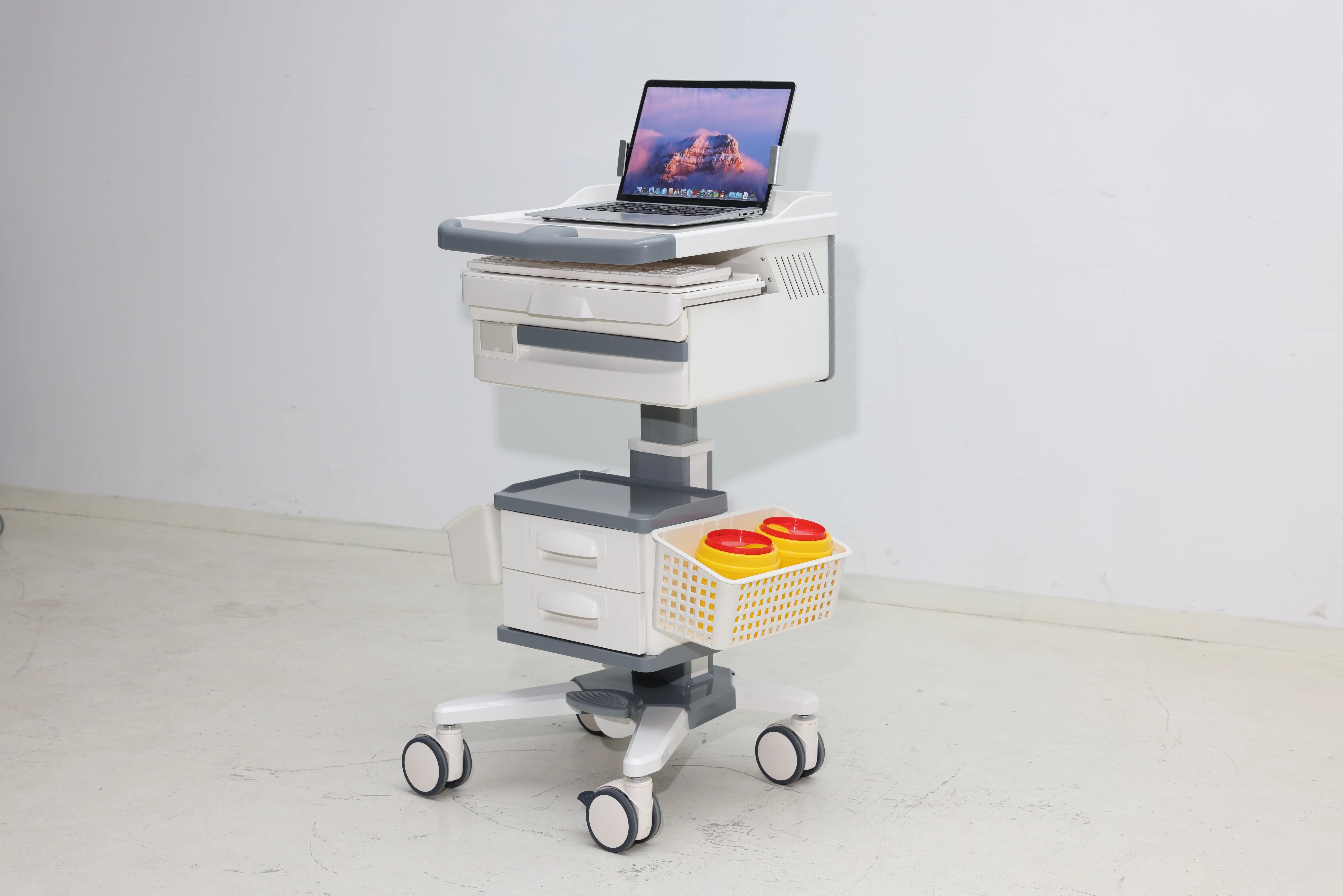 Modern ABS Height-Adjustable Medical Computer Cart with Keyboard Tray Storage Drawers for Hospital Hotel Dining Nursing Stations 2