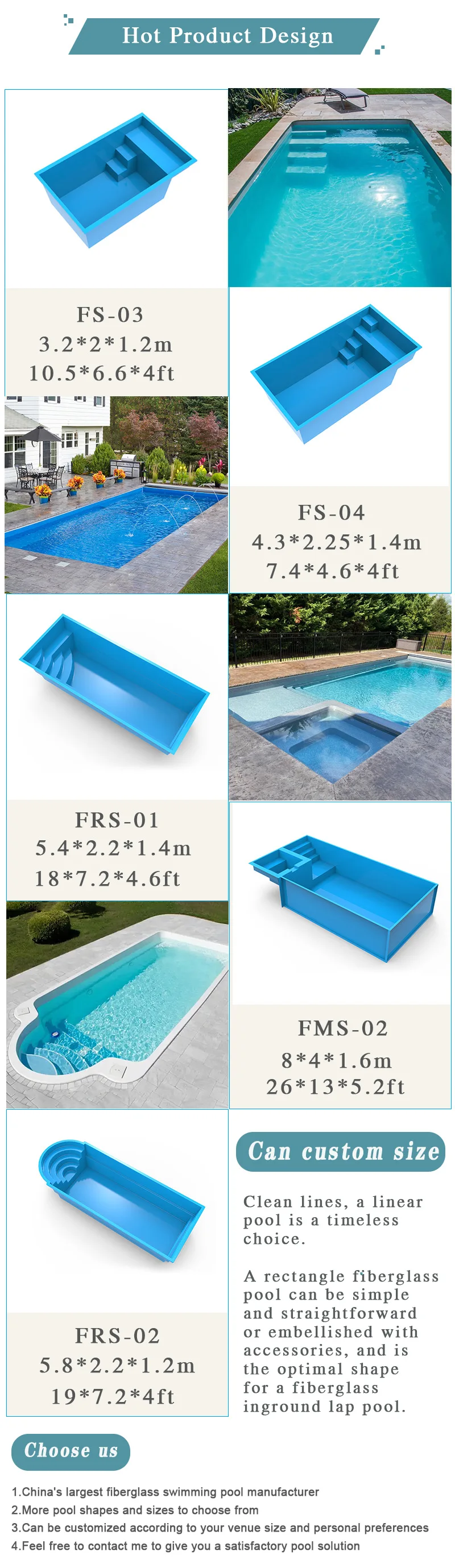 Outdoor Custom Fiberglass Large Big Size Swim Spa Swimming Pool Price Frp Shell Jacuzzi Prefab 5548