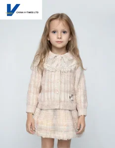 China V-Times 2026 Spring Autumn Girls' Sweater Trendy Baby Cardigan Coat with Sweet Style New Children's Knitwear