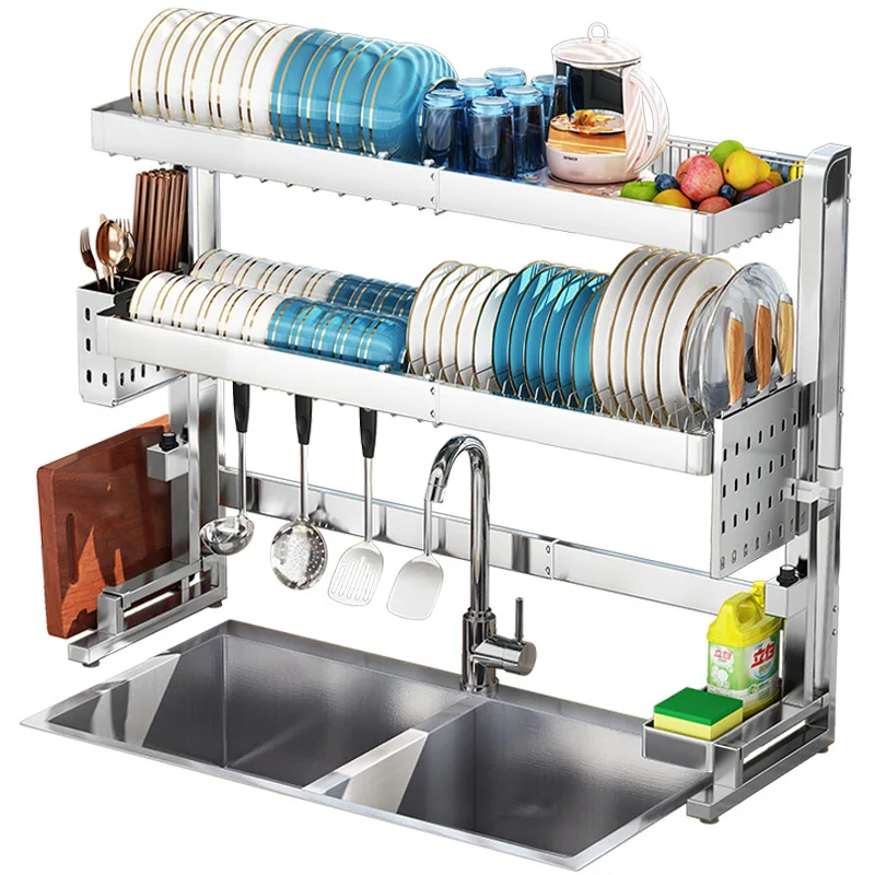 304 Stainless Steel Kitchen Sink Storage Rack Retractable Bowl Air ...