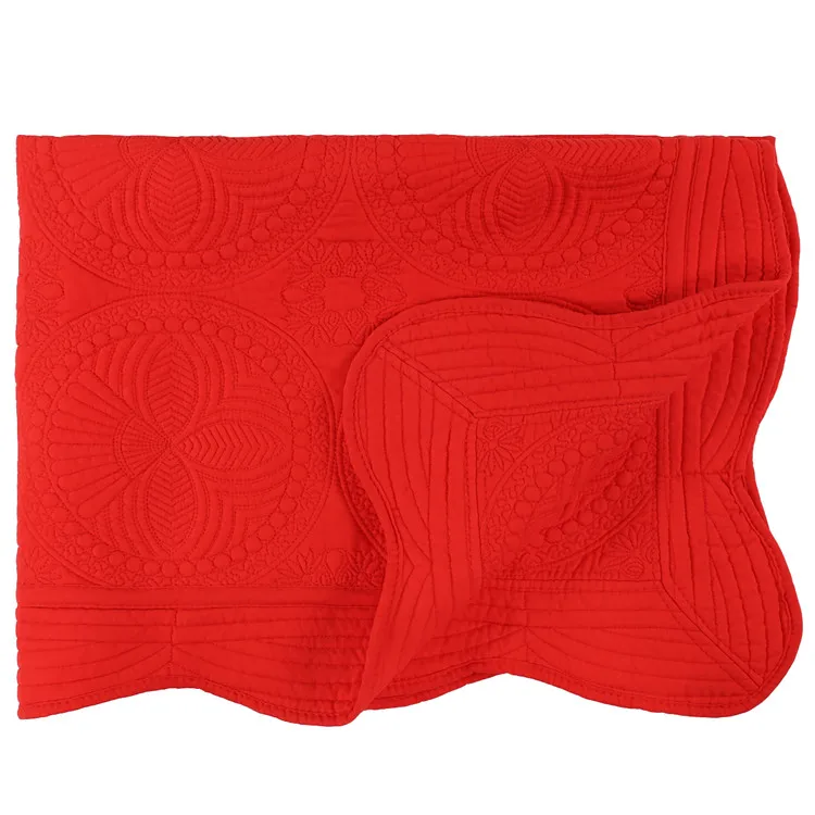 Baby Quilt Soft Kids Embroidered Cotton Baby Blanket Scalloped Edge