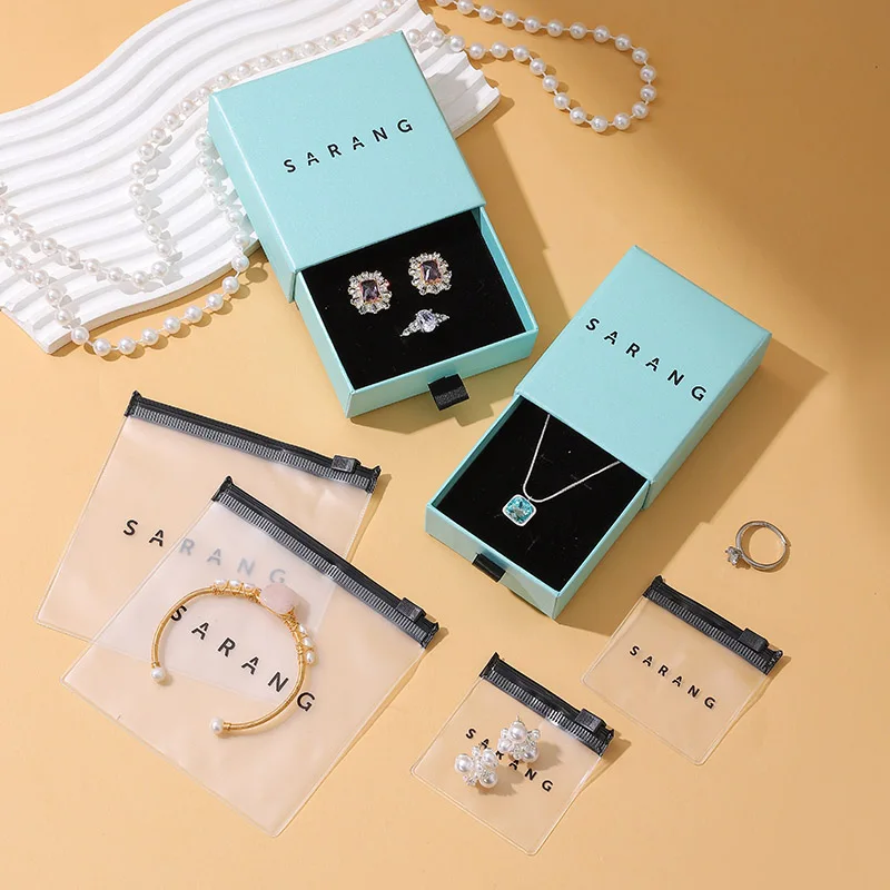 Premium Rectangle Mint Green Gift Box Jewelry Drawer Box Set with Paper Bag PVC Zipper Bag Thank You Card Custom Logo Packaging supplier