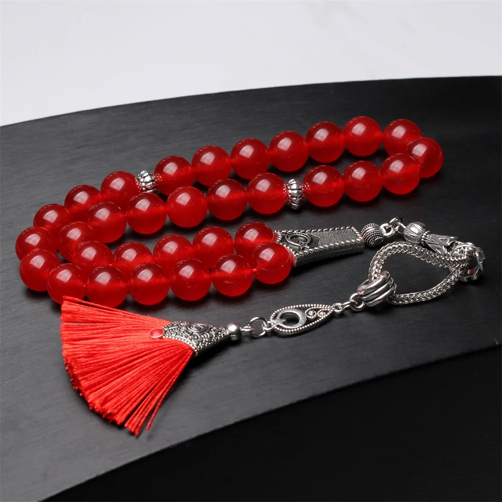 Red Tasbih Thready Tassel Muslim Allah Rosary 33 Prayer Beads Islamic  Jewelry Silver Tesbih Round Misbaha New Tasbeeh Bead
