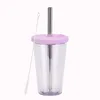 Couvercle violet transparent-paille en acier inoxydable