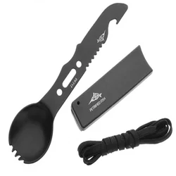 Wholesale 8 in 1 multi-function spork camping cutlery spoon fork knife combo bottle opener scaler fish spear spoon Tool