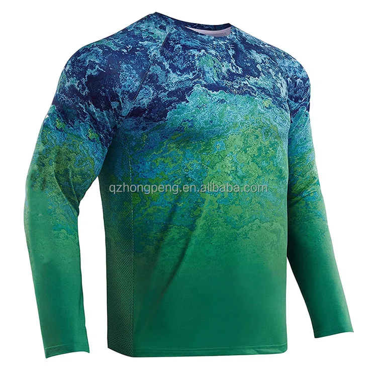 Custom UPF50+ Sun Protection Moisture Wicking Polyester Spandex Fish Clothing Men's Long Sleeve Mesh Vented Uv Fishing Shirt