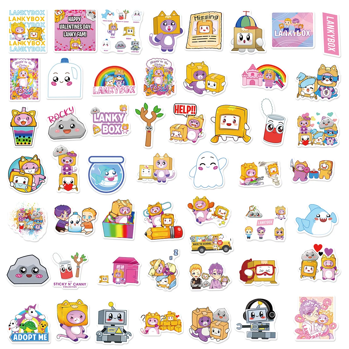 50 New Animated Lankybox Doodle Stickers Notebook Water Cup Guitar ...