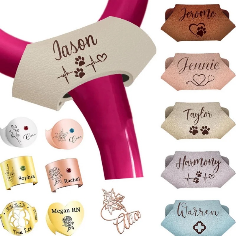 Personalized Stethoscope Name Tag Charms Portable PU Leather Custom LOGO Stethoscope ID Tag