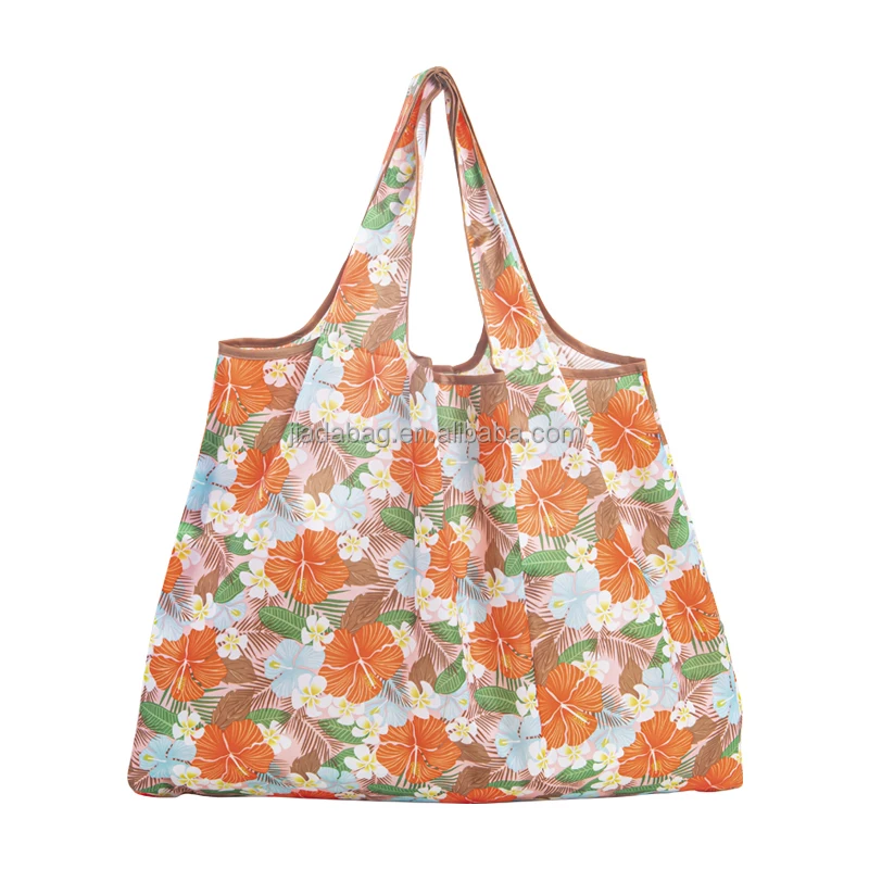 Custom Full Color logo Printed Foldable  Polyester Shopping Bag Eco-friendly Reusable Roll up Folding Grocery Tote Bag