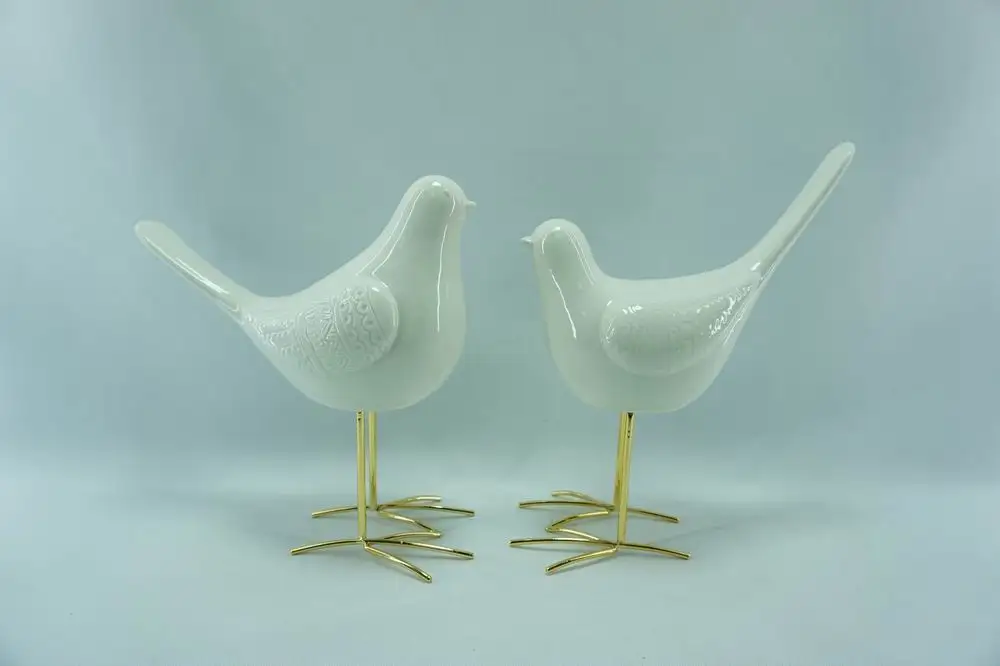 Set of 2 Decorative Bird Figurine- Glazed Ceramic Bird Statue/ Bird Sculpture for Home Garden Wedding Decor or More, Green