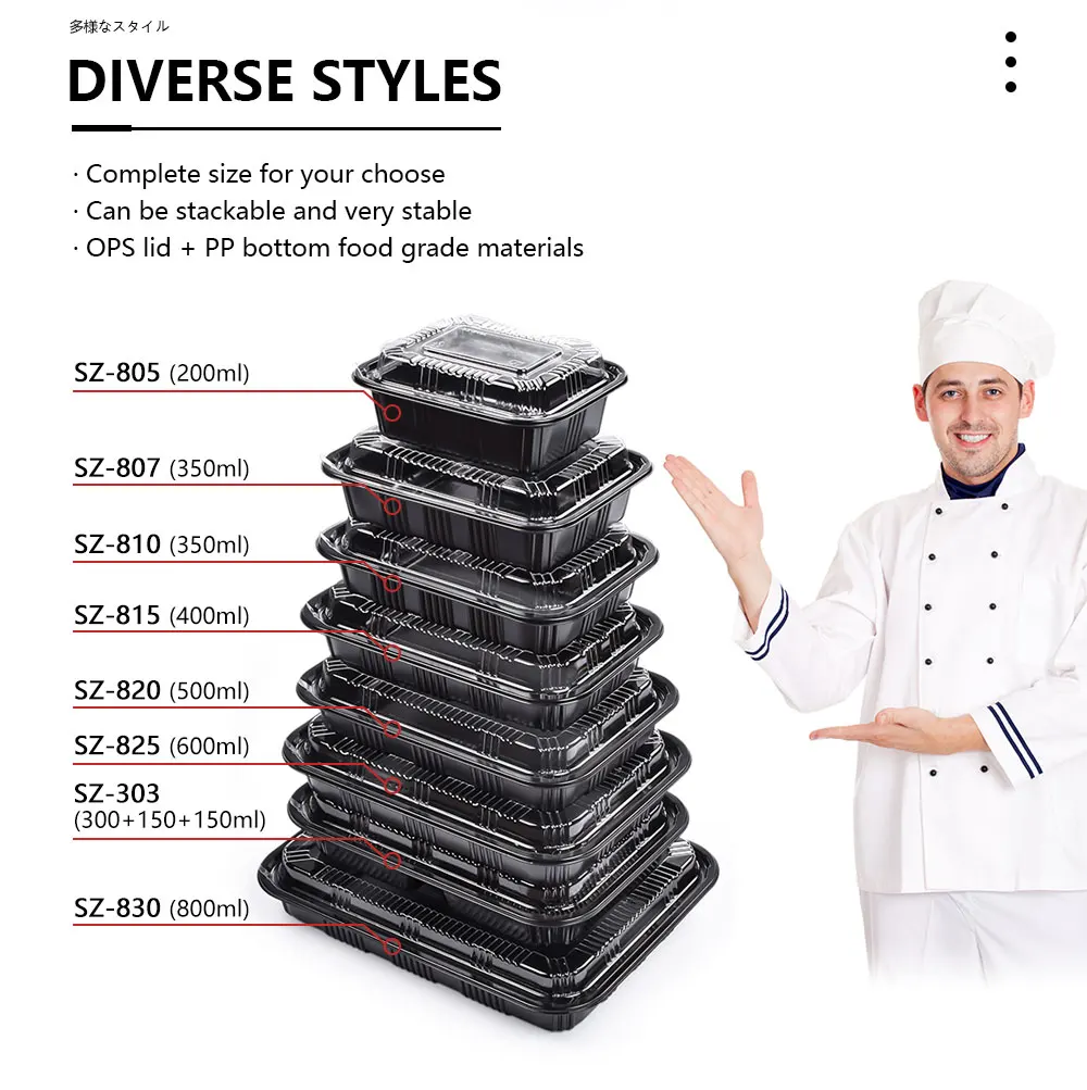 Sunzza Wholesale Disposable 3/5 Compartment Blister Takeaway Fast Food Plastic Lunch Container