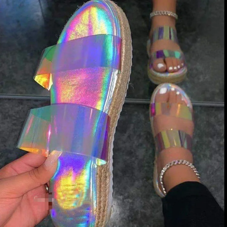 Sandalias De Verano Con Suela Gruesa Para Mujer,Zapatos Transparentes De Color Brillante Con Parte Inferior De Cuerda De Paja,2021 Buy Sandalias Con