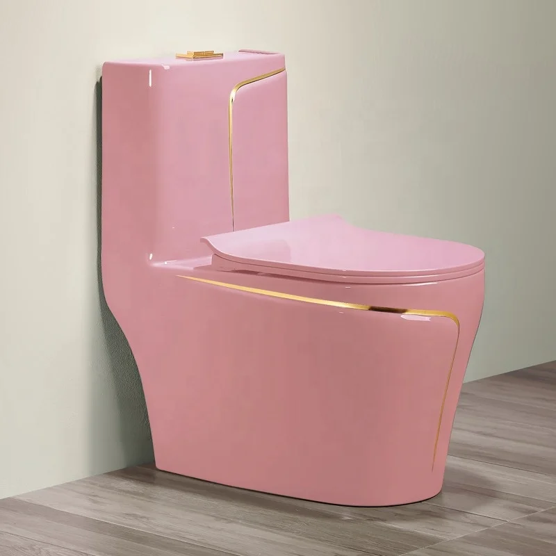 Blue Color With Gold Line Middle East Toilet Sanitary Ware Smart App Automatic Toilet Seats Siphon One Piece Ceramic WC Toilets