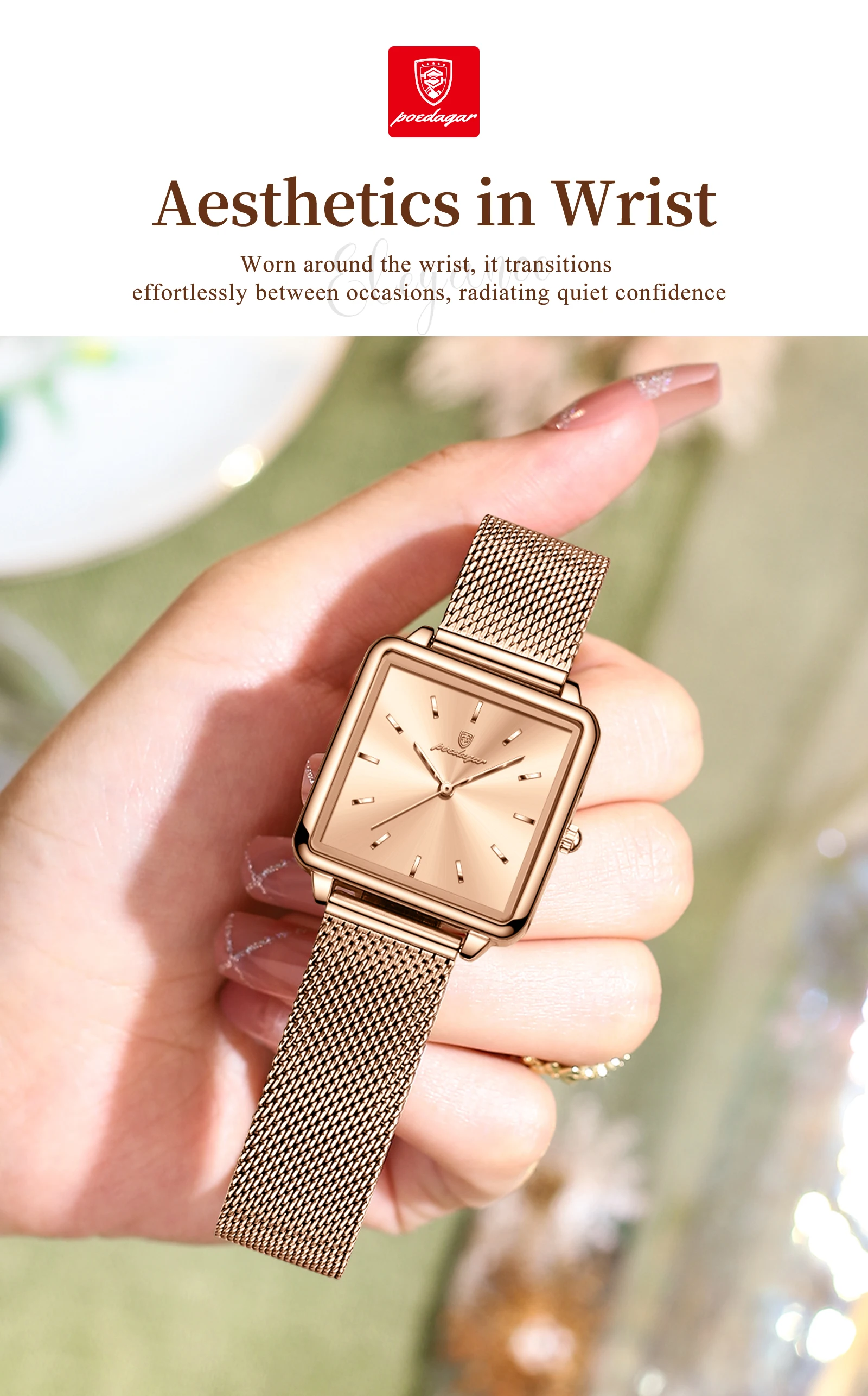 POEDAGAR 793 New Arrival Women's Square Fashion Quartz Watch Simple Design Mesh Steel 30M Waterproof Leisure Watches for Ladies