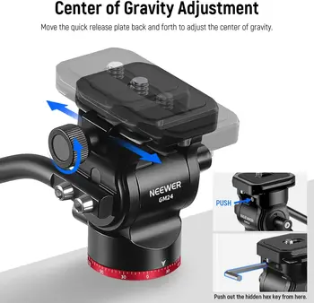 NEEWER Tripod Fluid Head Pan Tilt Head with Quick Release Plate and Handle, Metal Camera Tripod Head Compatible with Arca Swiss detail image