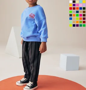 Wholesale Custom Casual Fall Autumn Winter Children Cloth Puff Print logo Sweatshirt and Striped Trouser Kids Clothing Set