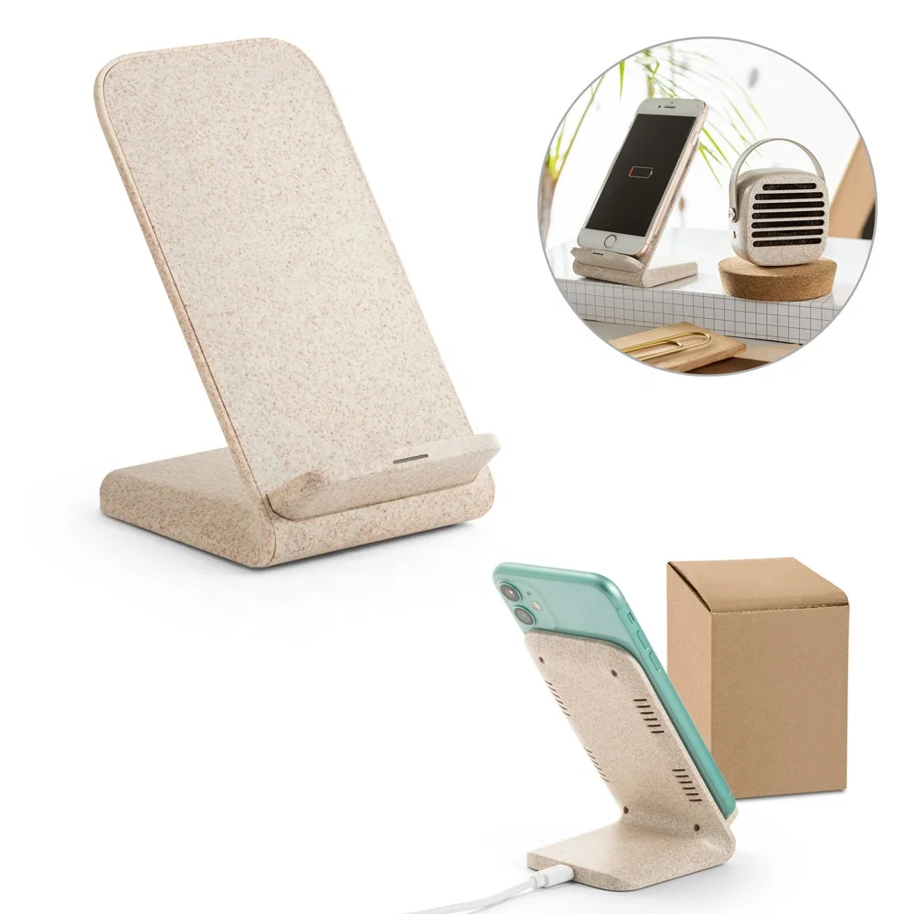 Eco Wireless Charger Stand 10W Fast Wireless Charger Station PLA Wheat Straw Design Wireless Charging Dock for iPhone Pad