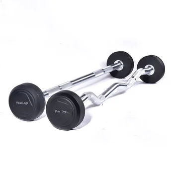 Wholesale Fitness Equipment Different Weight Fixed Straight EZ custom logo Curl Rubber Barbell