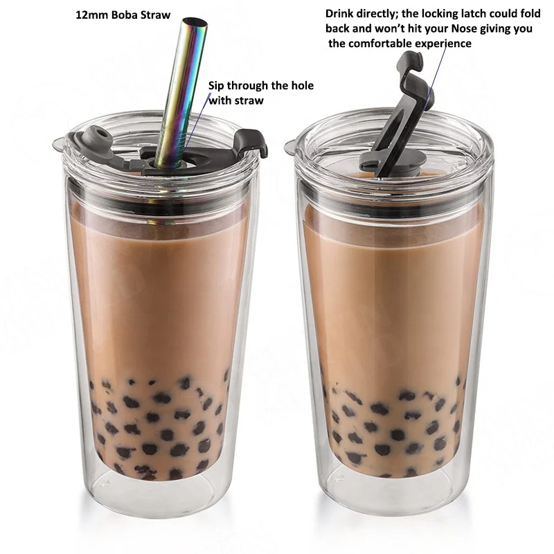 reusable glass boba cup w/ straw