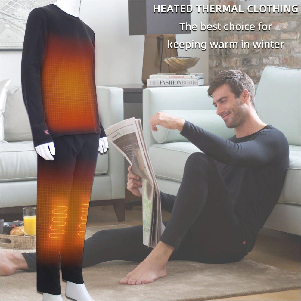 Men's Heated Long Johns Base Layer Set Winter Thermal Cottonfabric