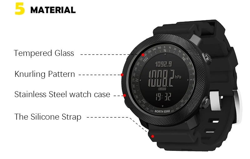 New Men's Sport Watch Waterproof 50M Full Metal Watch Case North Edge Apache Outerdoor Digital Watch