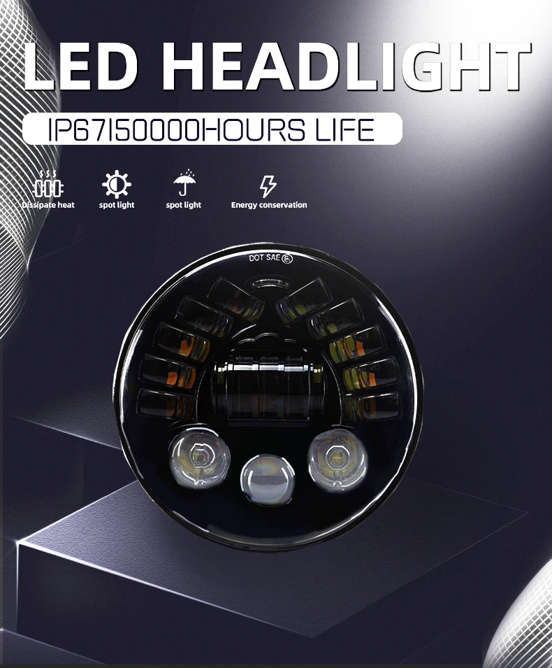 product tiypeor universal round motorcycle headlight 7inch drl led car super bright auxiliary fog light-2