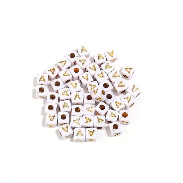 6*6mm 3000pcs/bag White & Gold Square Alphabet A-Z Acrylic Letter Beads for DIY Jewelry Bracelet Making