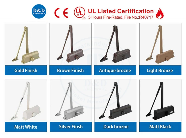 UL Fire Rated Spring Loaded Aluminum Alloy Hydraulic Strong Arm Front Exterior Door Closer