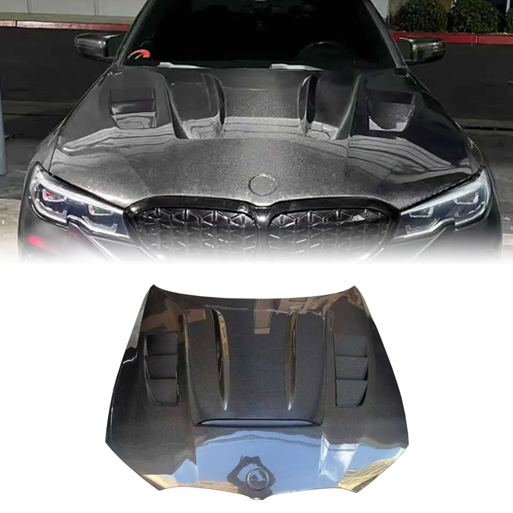 M340i DW Style Real Carbon Fiber 3D Pattern Hood Bonnet for BMW 3 Series G20 G28 Engine Cover