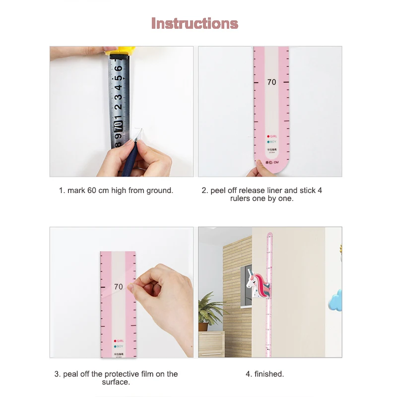 Unicorn Children's Size Ruler Children's Room Wall Growth Map Cartoon Magnetic Height Ruler factory