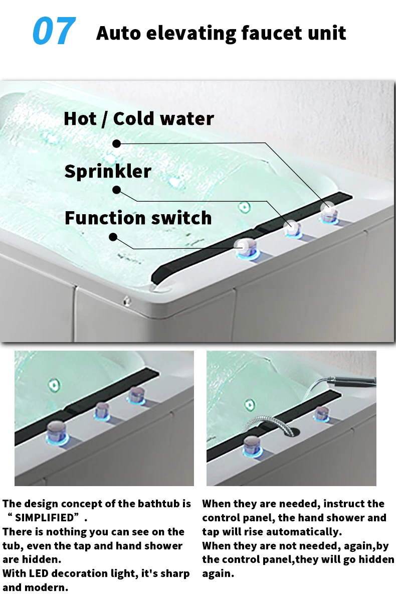 Touch Screen Circulatory Massage Hot Tub Whirlpool Waterfall Bathtub