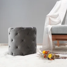 Customized Nordic Style Grey Modern Storage Ottoman Round Velvet Footrest Stool Pouf Seat