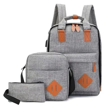 2024 New Style Solid Color School Bag Set 3 Pieces canvas Business Laptop Bags Set Travel Backpack