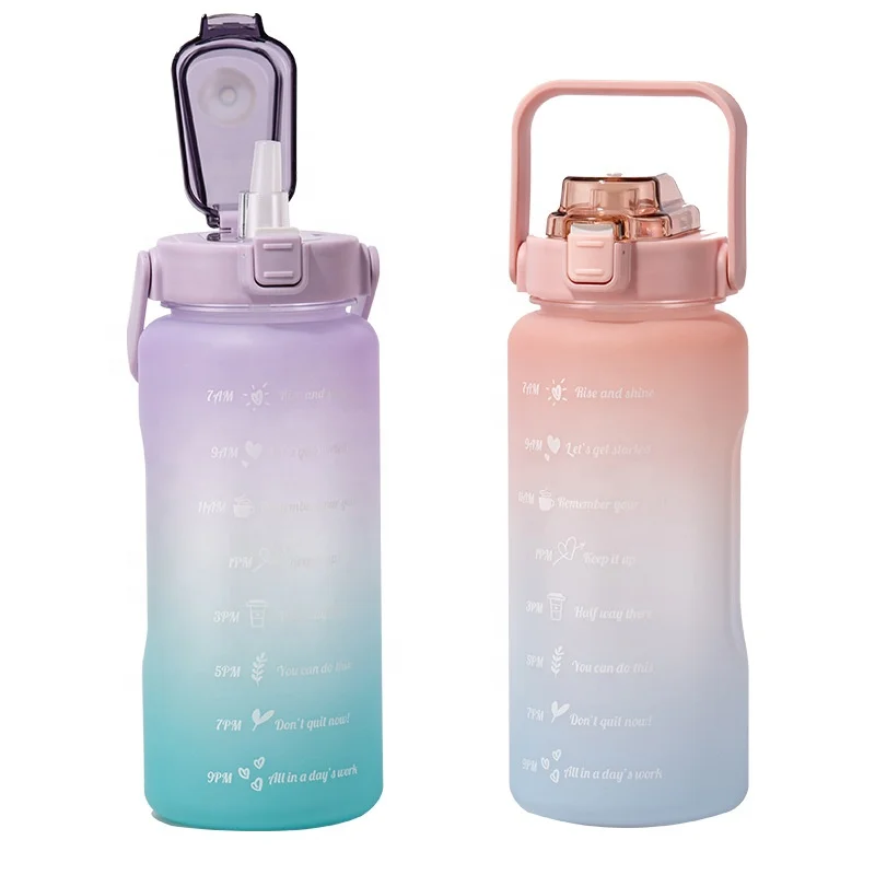SKYCARPER 2pcs 2 Litre Water Bottle with Straw , Motivational Sports Water Bottle with Time Markings , Large Water Bottle BPA Free, Leak Proof 