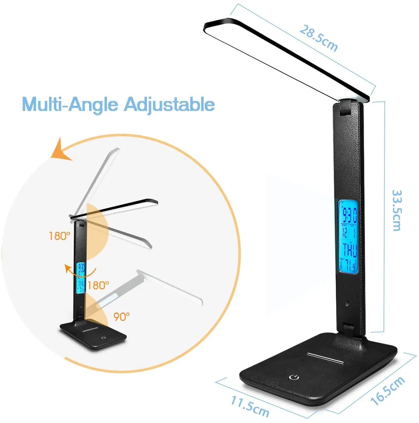 product 10w led table lamp with qi wireless charger alarm clock eye protection usb charging port 5v 21a ac power supply plastic body-41