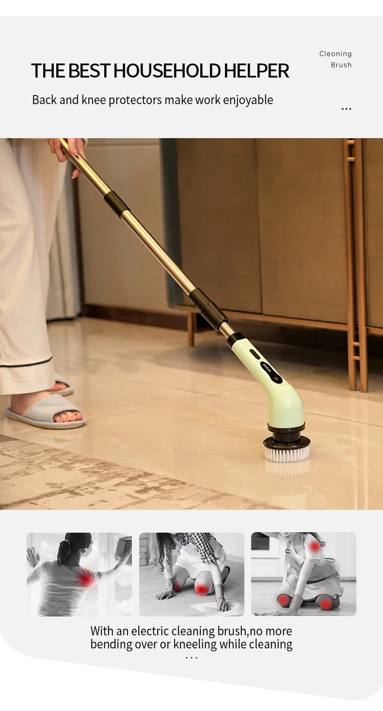 Handheld Electric Cleaning Brush Battery Waterproof Cleaner Long Handle ...