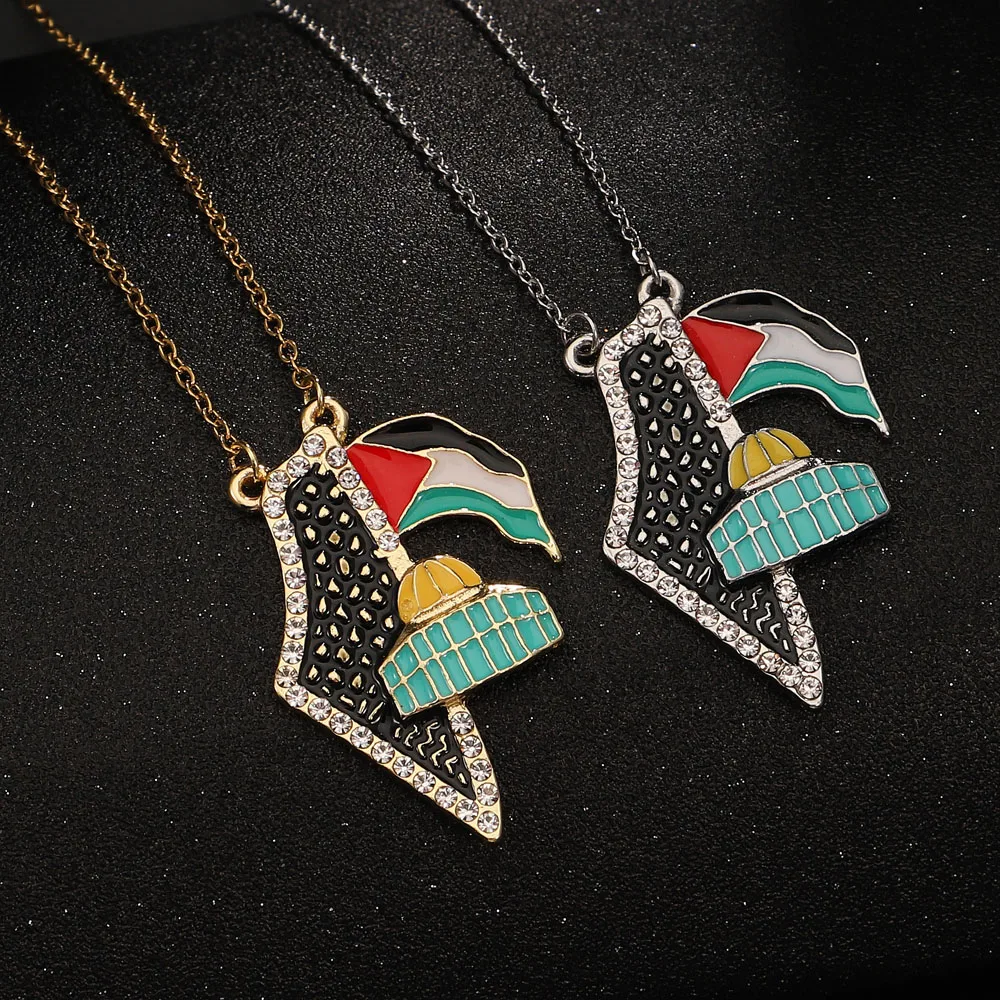 Collier Pendentif Carte De Palestine - Drapeau Breloque Creuse Tendance