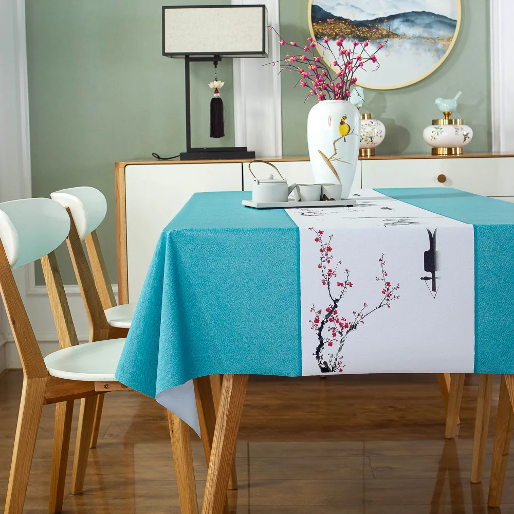 Скатерти с покрытием 2021 Новый китайский стиль изысканный водонепроницаемый и маслостойкий квадратный ПВХ печатный хлопок полиэстер каждый день 10 шт.