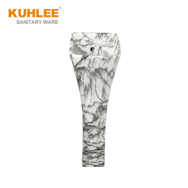 Popular Small Size Grey Marble Color Basin Sanitary Ware Ceramic Slim Pedestal Basin Sink