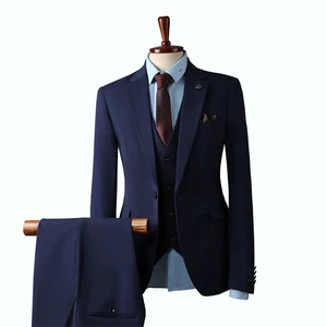 Men's Plus Size Slim Fit 3-Piece One Button Solid Single Breasted Anti-Wrinkle Wedding Business Party Suit Jacket Pant Set