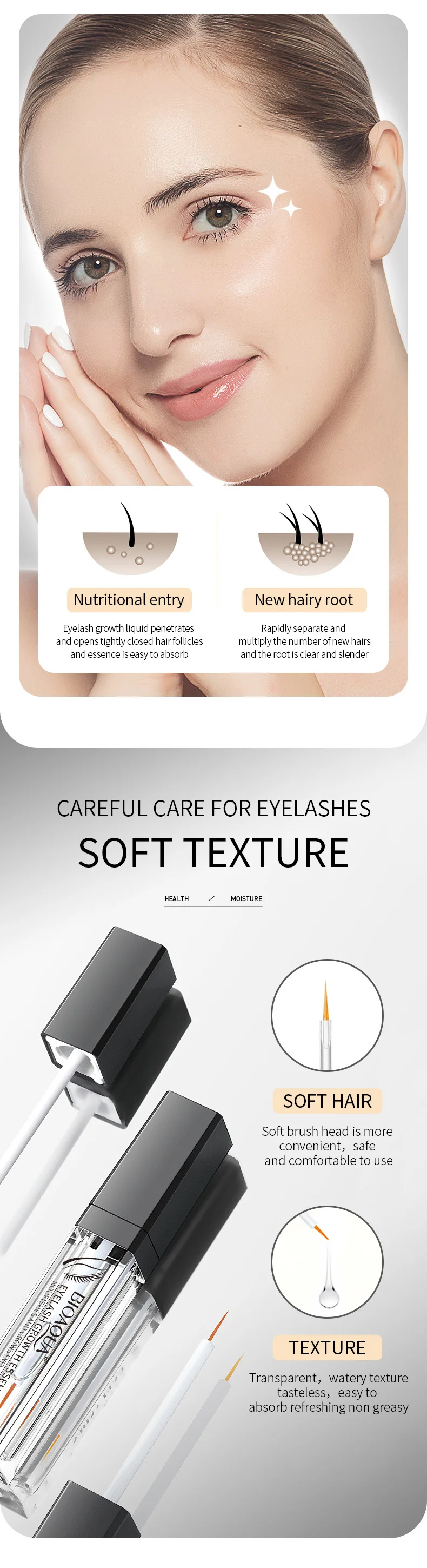 7ml Private Label Bioaqua Lash Serum Growth Eyelash Serum For Eyelashes