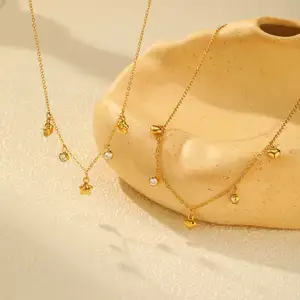 Exquisite Stainless Steel Waterproof Necklace Star Heart Cubic Zircon Pendant Necklace  for Women