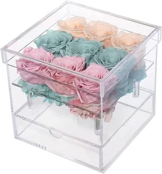 Modern Acrylic Flower Box Clear Square Rose Storage Box With Drawer Wedding Decoration Valentine'S Day Gift Box