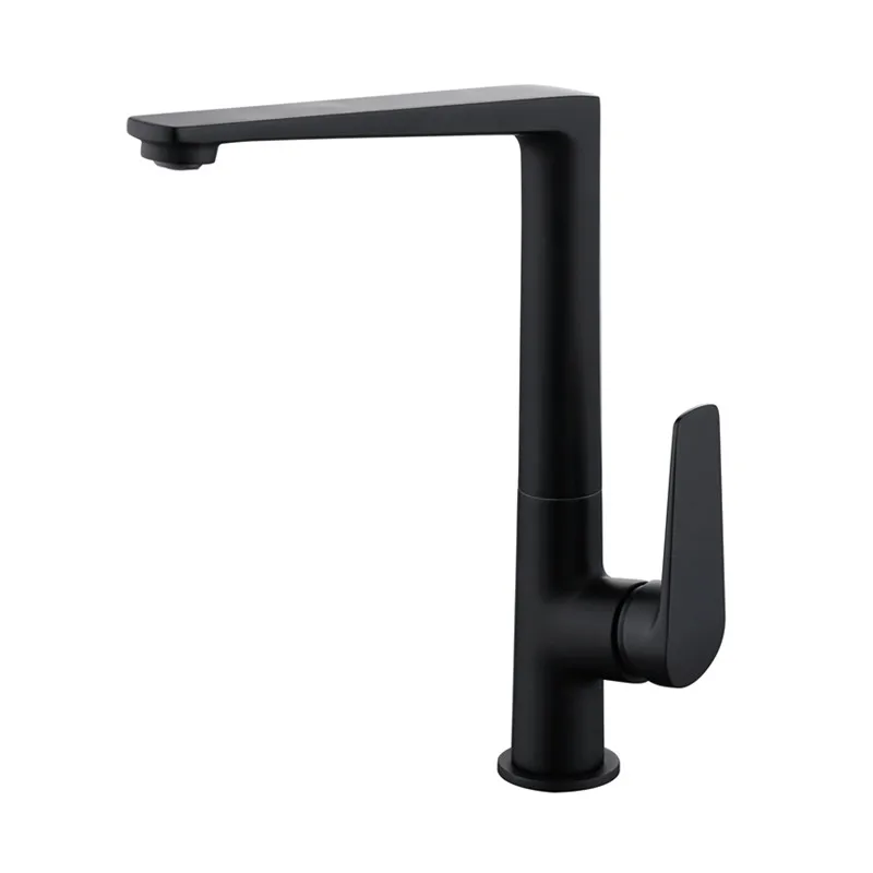 Classic Matte Black Kitchen Sink Faucet Single Hole Deck Mounted Long