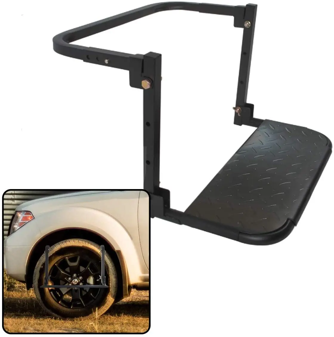 Folding Steel Car Tire Step Ladder Adjustable For Truck Suv Wheel