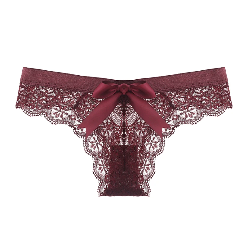 Perizoma A Vita Bassa In Pizzo Senza Cuciture - Sexy Mutandine A V Con Fiocco - Lingerie Da Donna