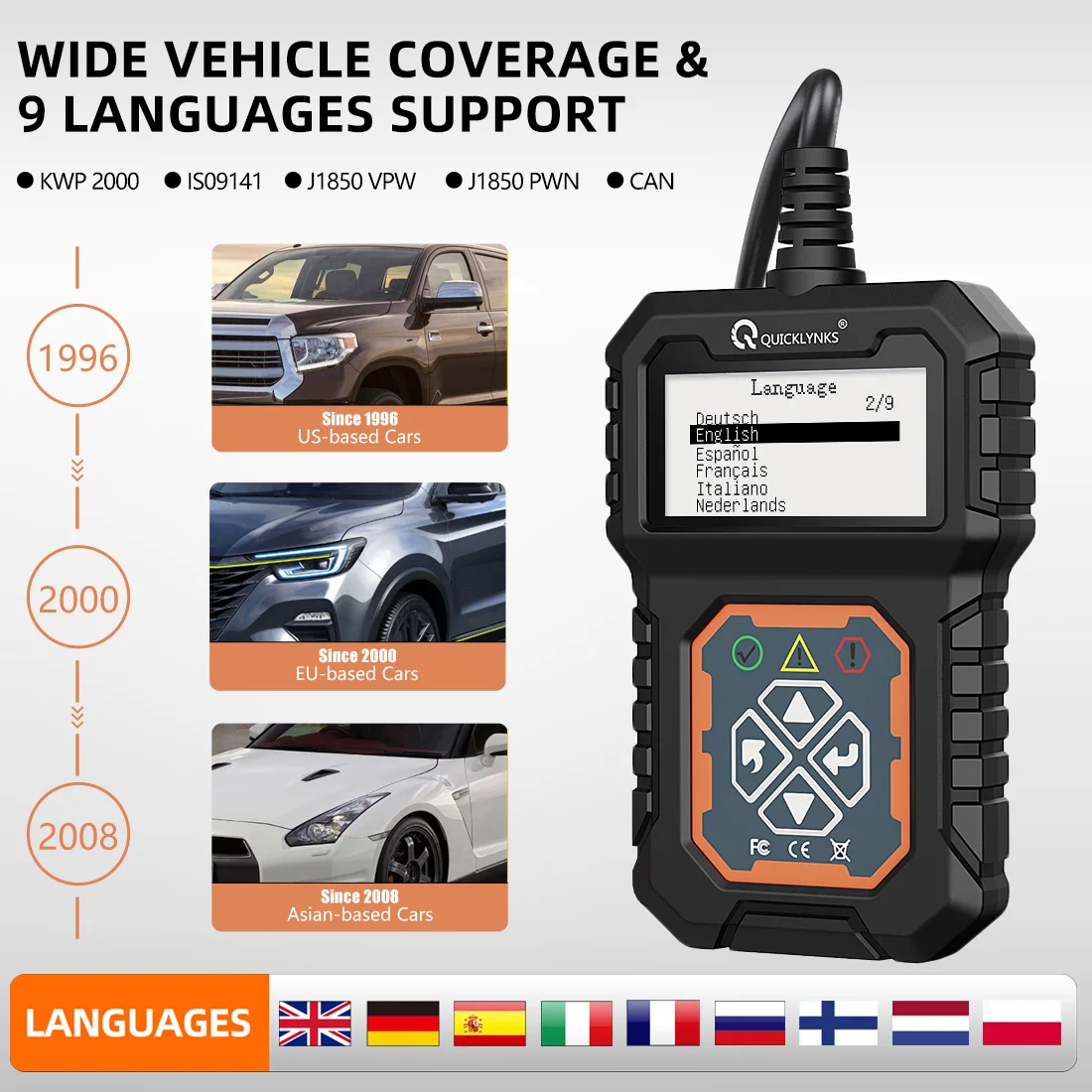 QUICKLYNKS OBD2 Scanner Full OBDII Functions Car Engine Diagnostic Scanner Tool T31