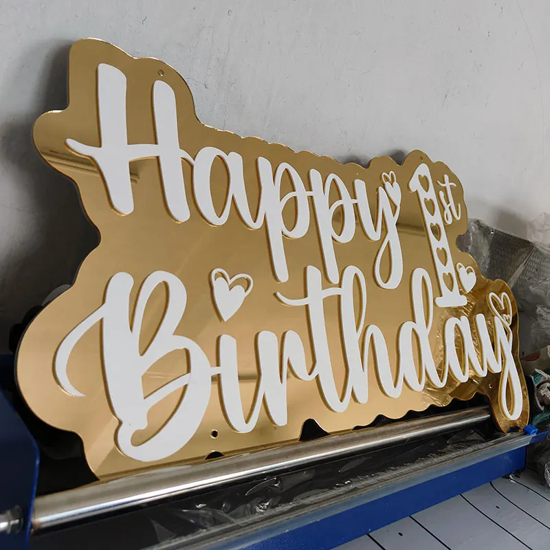 Custom Acrylic 3D Triple Layered Gold Mirror Name Plaque White and Pink Letters